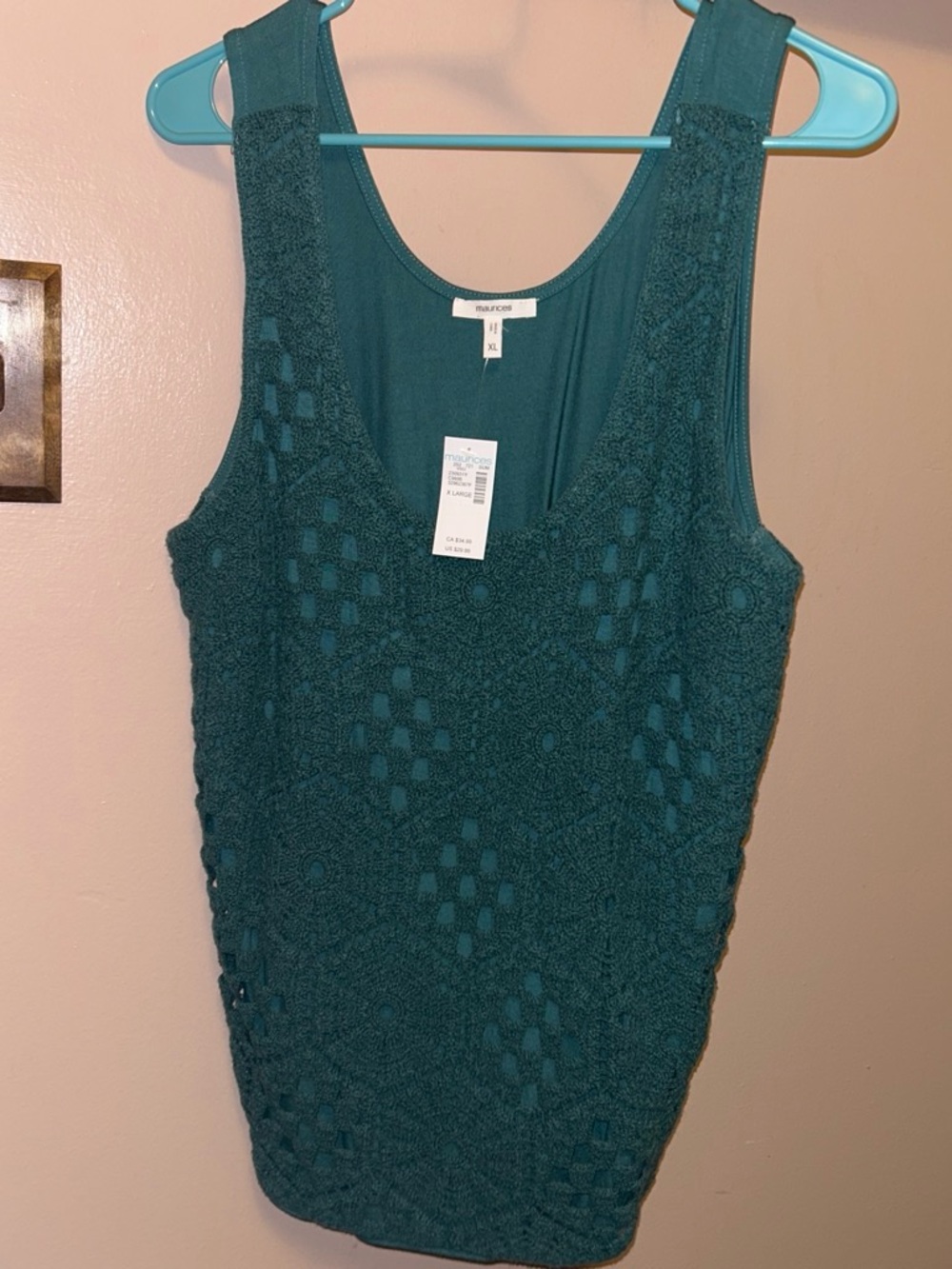Maurices Teal Crochet Overlay Tank Top